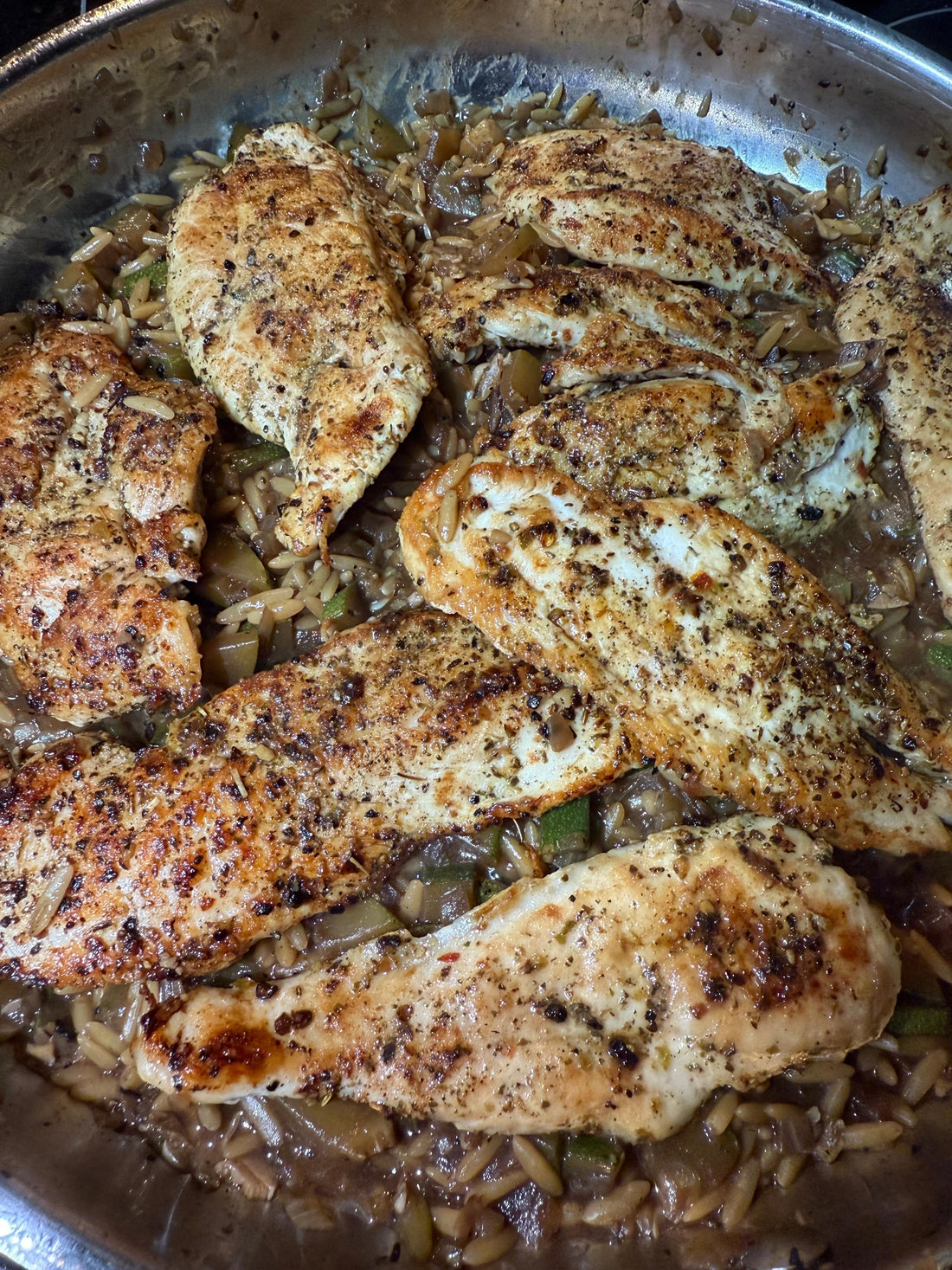 Mediterranean Chicken and Orzo with Zucchini