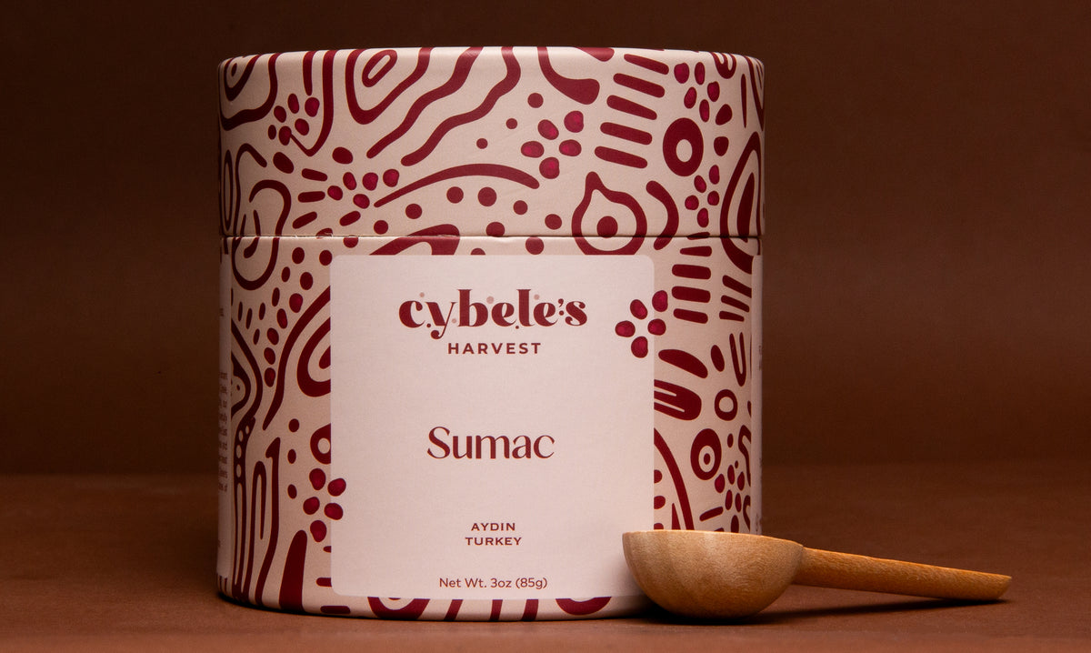 Turkish ground sumac powder in a kraft paper jar — Cybele's Harvest