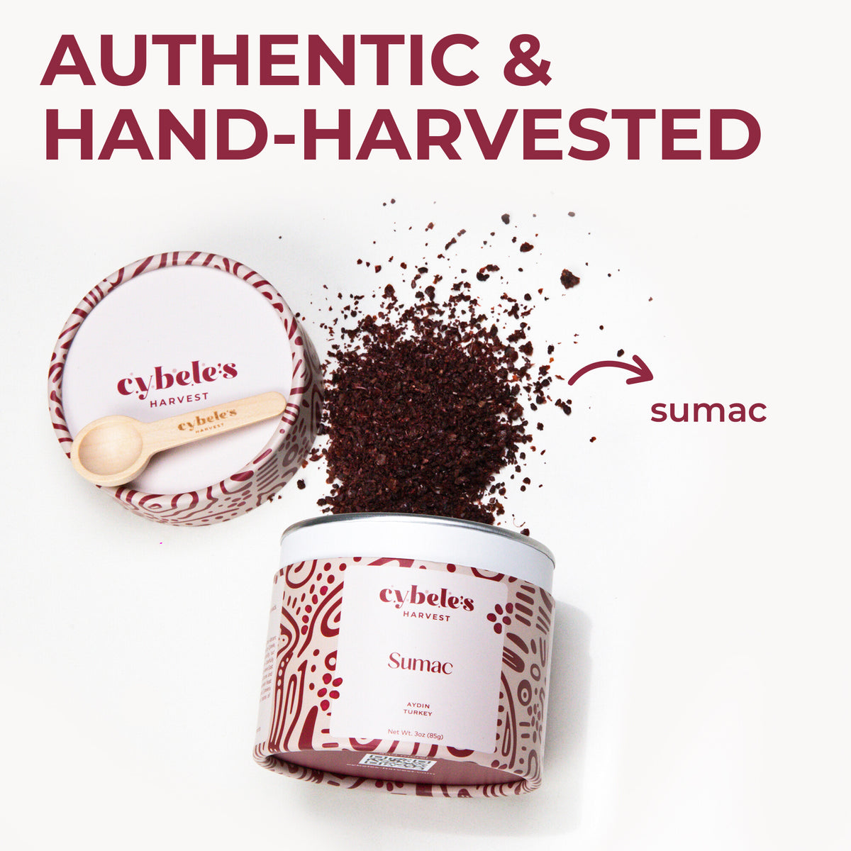 Turkish sumac in a wooden spoon showing deep red color — Cybele's Harvest